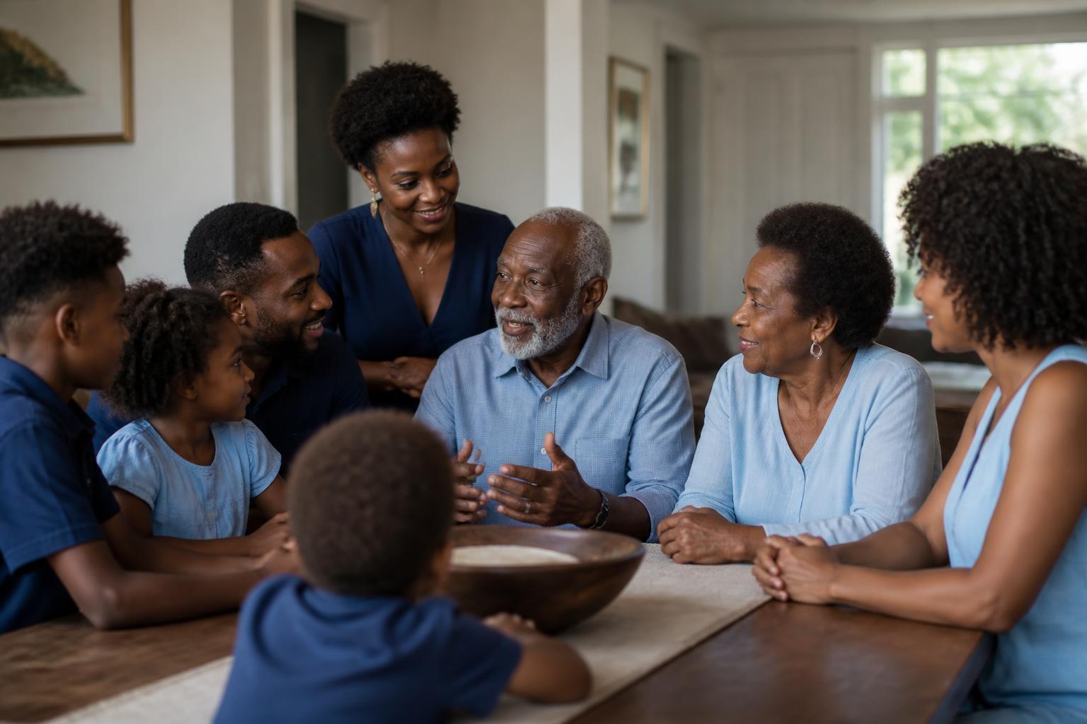A multigenerational family sharing stories together